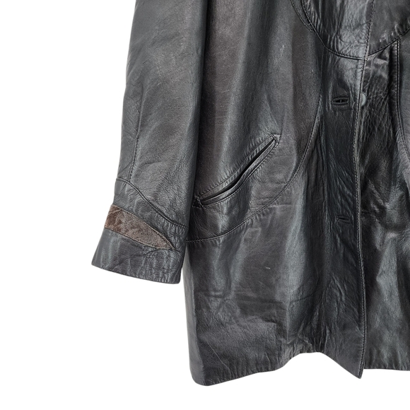 Men's 100% Piel Leather Vintage Button Front Moto Jacket - M - Picture 4 of 9